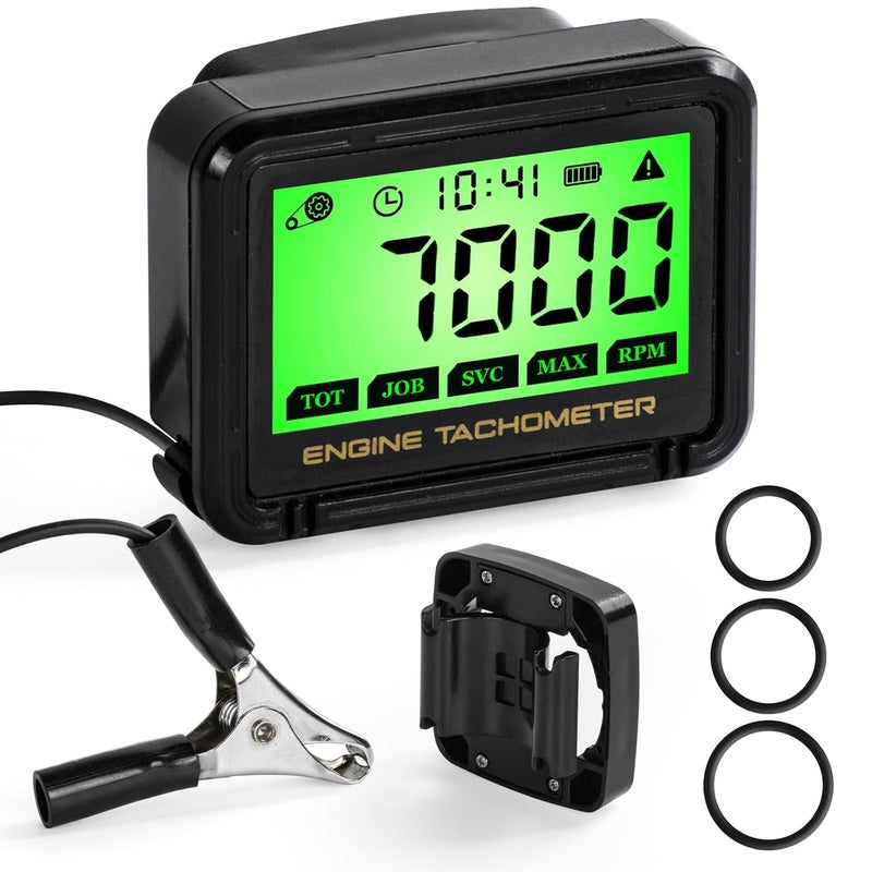HTPREC Digital Chainsaw Tachometer Motorcycle Pulse Engine Tachometer Adjustable Green Backlight Tacho Meter ATV RPM calibrated Gauge for Lawn Mower Dirt Bike Boat Marine UTV Small Engines - Image 4